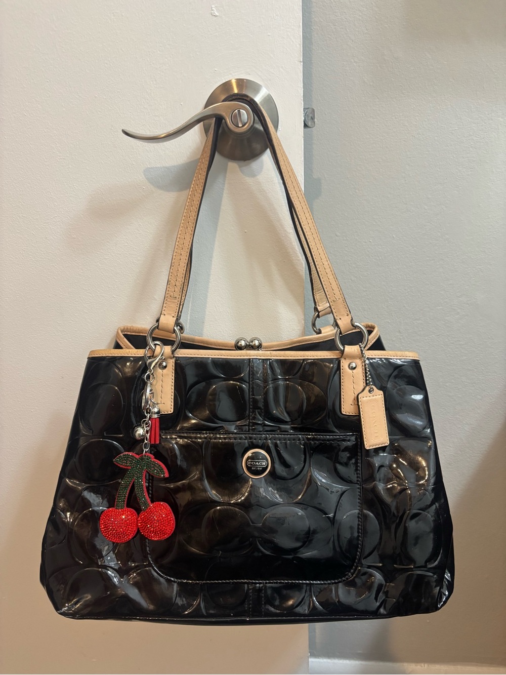 Vintage Y2K Coach Peyton Patent Leather Kiss-Lock Tote Handbag